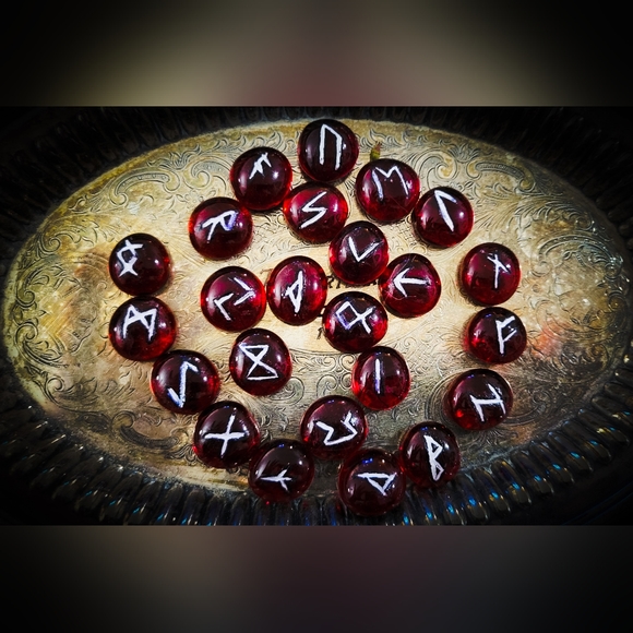 Glass Handmade Runestone Set - Nordic Heathen Runes - Pagan Alter Supplies - Picture 2 of 4